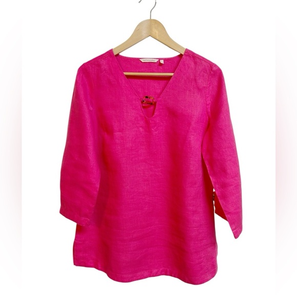 Soft Surroundings Saja 100% Linen Tunic Top Pink Tortoise Shell Accent Size S - Picture 7 of 7